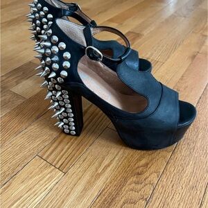 Jeffrey Campbell Black Spiked Platform Heels, Havana Last, Size 6